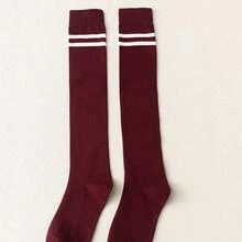 1對條紋圖案襪子 - 酒紅色 - 查看 2