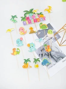 16 chiếc bánh topper trang trí hình khủng long hoạt hình - Nhiều màu - Xem 3