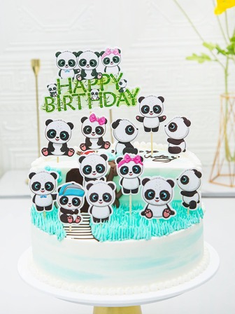 13 adet Panda Tasarım Kek Topper, Doğum Günü Partisi Için Karikatür Hayvan Tasarım Kek Üst Dekorasyon