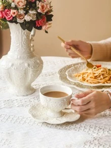 1 pièce ensemble théière et tasse en céramique à design de style de cour, vaisselle de maison pour le thé de l'après-midi, fournitures scolaires, cadeau de Noël