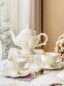 1 pièce ensemble théière et tasse en céramique à design de style de cour, vaisselle de maison pour le thé de l'après-midi, fournitures scolaires, cadeau de Noël
