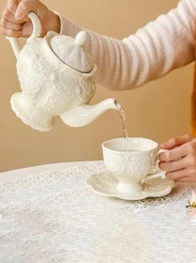 1 pièce ensemble théière et tasse en céramique à design de style de cour, vaisselle de maison pour le thé de l'après-midi, fournitures scolaires, cadeau de Noël