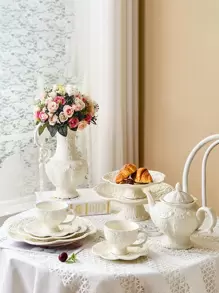 1 pièce ensemble théière et tasse en céramique à design de style de cour, vaisselle de maison pour le thé de l'après-midi, fournitures scolaires, cadeau de Noël