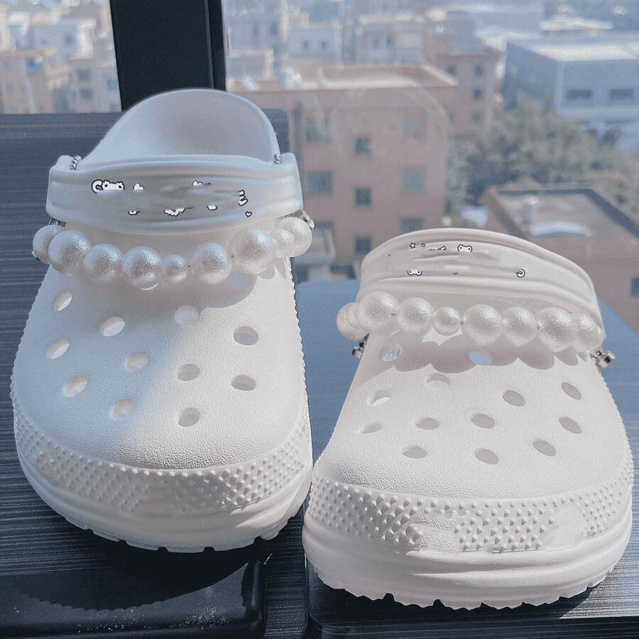 2 Dây Xích Giày Ngọc Trai Giả, Trang Trí Giày Thanh Lịch & Thời Trang Cho Dép Và Dép, Dây Xích Hoa Màu Trắng - trắng - Xem 1