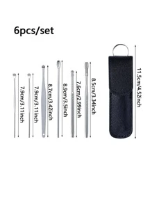 6pcs/set Stainless Steel Ear Pick & 1pc Storage Bag, Classic Ear Pick Set For Home - Purple - View 3