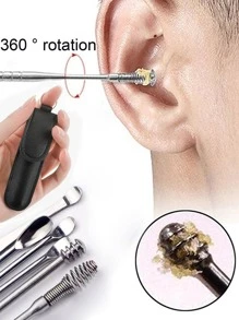 6pcs/set Stainless Steel Ear Pick & 1pc Storage Bag, Classic Ear Pick Set For Home - Purple - View 2