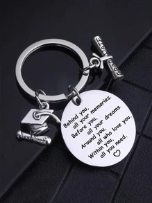 1入畢業促銷鑰匙扣-高中/大學畢業禮物,鼓舞人心的禮物,由不鏽鋼製成,銀色 - 銀色 - 查看 3