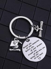 1入畢業促銷鑰匙扣-高中/大學畢業禮物,鼓舞人心的禮物,由不鏽鋼製成,銀色 - 銀色 - 查看 2