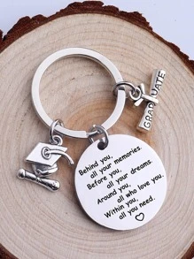 1入畢業促銷鑰匙扣-高中/大學畢業禮物,鼓舞人心的禮物,由不鏽鋼製成,銀色 - 銀色 - 查看 4