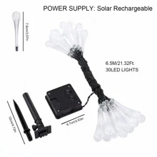 1 件 PS 太阳能灯串，创意水滴设计户外太阳能灯串，适用于户外、小路、庭院、露台的户外花园照明 - 彩色 - 查看 5