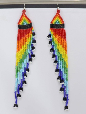 2入組波西米亞彩虹顏色串珠流蘇耳墜適合女士日常裝飾