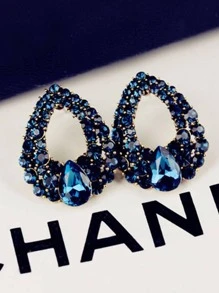 1pair Glamorous Zinc Alloy Rhinestone Water-drop Stud Earrings For Women For Party - Blue - View 1