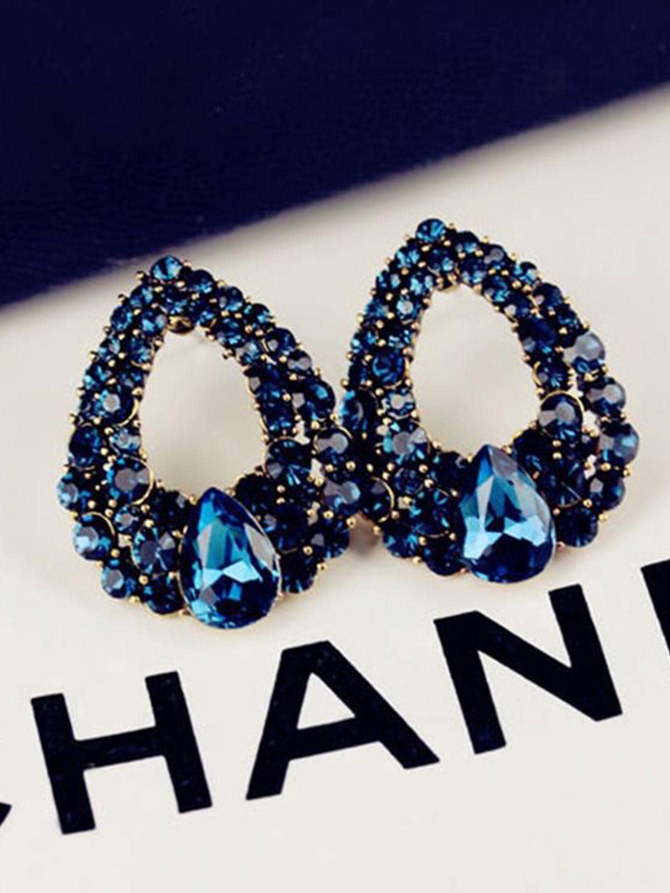1pair Glamorous Zinc Alloy Rhinestone Water-drop Stud Earrings For Women For Party - Blue - View 1