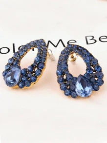 1pair Glamorous Zinc Alloy Rhinestone Water-drop Stud Earrings For Women For Party - Blue - View 3