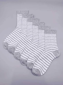 6雙男士條紋圖案中筒襪 - 淺灰色 - 查看 4