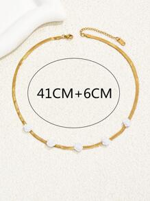 1pc Flat Snake Chain White Flower Shaped Pendant Women'S Stainless Steel Necklace - White - View 4