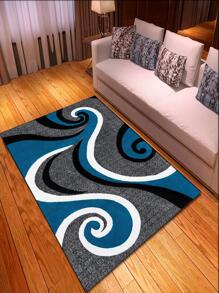 1 件创意简约抽象几何印花法兰绒防滑地毯，适用于客厅、卧室、走廊装饰 - 彩色 - 查看 4