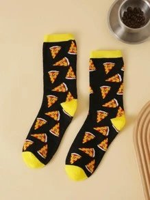 1 Pair / 2 Pairs Men's Breathable Sweat-Absorbent Comfortable Casual Pizza Mid-Calf Socks