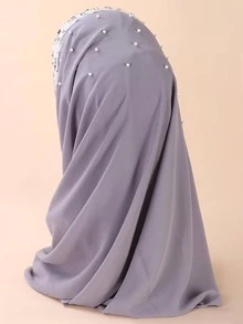 siwen Rhinestone Decor Hijab - Light Grey - View 4