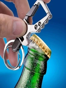 Móc khóa thiết kế dụng cụ mở chai tối giản cho nam - Bạc - Xem 2