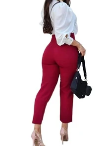 Pantalon de pinzas para dama - Rojo - Ver 5