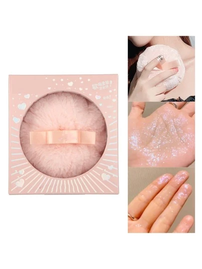Esponja Puff Con Glitter Fino Polvo De Hadas Iluminador Cuerpo Y Rostro