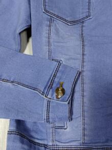 Chamarra de Mezclilla Casual Corte Clásico Talla Extra - Azul lavado medio - Ver 5