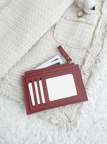 SOUTHLAND&KANGAROO 時尚字母印花短款錢包,拉鍊式,多卡位及口袋 - 紅木色 - 查看 3