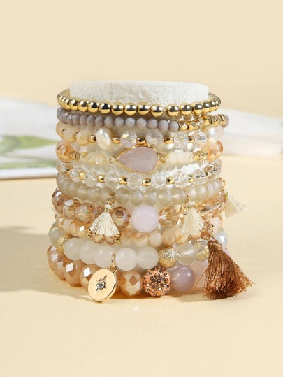 سوار مطرز بتعليقة شرابة 10قطع/طقم