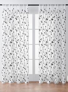 1條帶口袋刺繡透紗窗簾,仿亞麻半透明薄窗簾適用於臥室/客廳,刺繡簾透紗隱私簾,透氣植物簾 - 黑色 - 查看 5