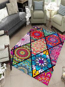 1pc Mandala Pattern Rug, Boho Polyester Floor Carpet For Living Room - Multicolor - View 1