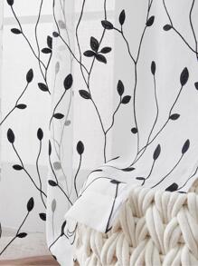 1條帶口袋刺繡透紗窗簾,仿亞麻半透明薄窗簾適用於臥室/客廳,刺繡簾透紗隱私簾,透氣植物簾 - 黑色 - 查看 6