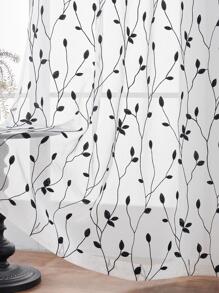 1條帶口袋刺繡透紗窗簾,仿亞麻半透明薄窗簾適用於臥室/客廳,刺繡簾透紗隱私簾,透氣植物簾 - 黑色 - 查看 7