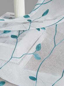 1片刺繡葉紋綢緞窗簾,花卉設計,半透明並採用仿亞麻布料製成,適用於臥室和客廳,保護隱私,透氣性好,各種花卉和植物印花設計 - 藍色 - 查看 8