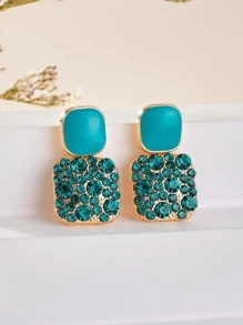 Rhinestone Decor Geometric Drop Earrings