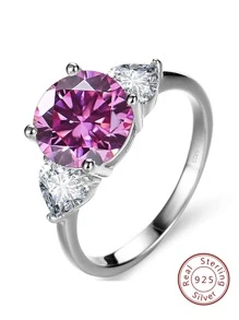Nhẫn bạc trang trí Moissanite trang trí tinh tế do phòng thí nghiệm tạo ra cho phụ nữ làm quà tặng đính hôn - Hồng - Xem 1