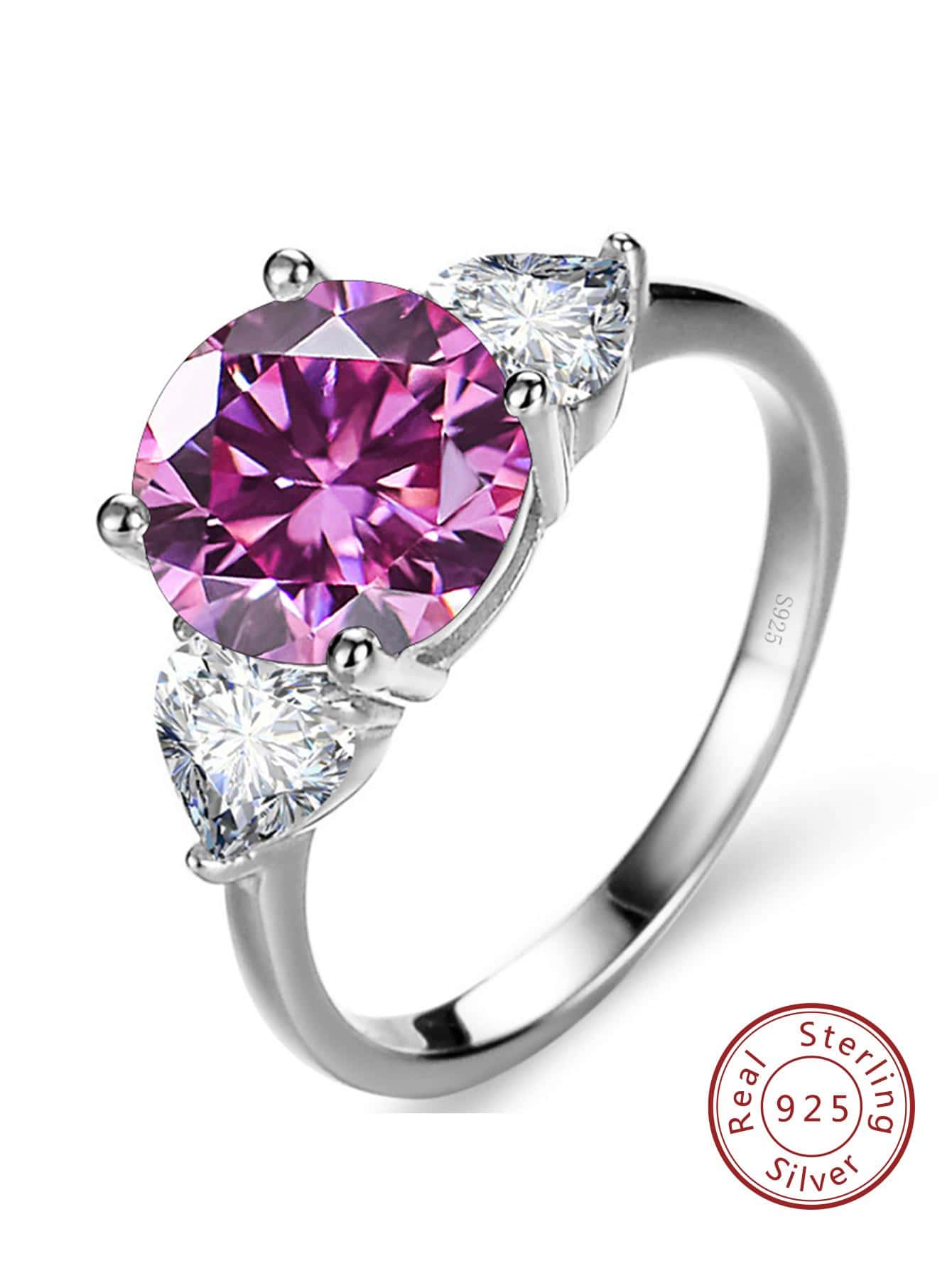 Nhẫn bạc trang trí Moissanite trang trí tinh tế do phòng thí nghiệm tạo ra cho phụ nữ làm quà tặng đính hôn - Hồng - Xem 1