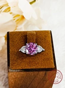 Nhẫn bạc trang trí Moissanite trang trí tinh tế do phòng thí nghiệm tạo ra cho phụ nữ làm quà tặng đính hôn - Hồng - Xem 4