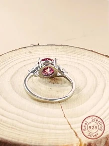 Nhẫn bạc trang trí Moissanite trang trí tinh tế do phòng thí nghiệm tạo ra cho phụ nữ làm quà tặng đính hôn - Hồng - Xem 2