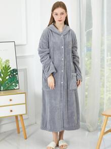 一件珊瑚绒连帽条纹浴袍家居服返校 - 灰色 - 查看 3