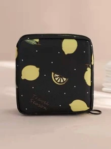 1pc Lemon Pattern Sanitary Napkin Storage Bag For Travel Storage Bag,Makeup Bag,Cosmetic Bag,Vacation Organizer,Large Capacity Makeup Organizer Makeup Case, For Lipstick, Brush, Skincare, Mobile Phone, Coin, Small Items, For Home,Gift,Vacation And Festival Halloween Christmas Multifunctional Use,Boho Vibes