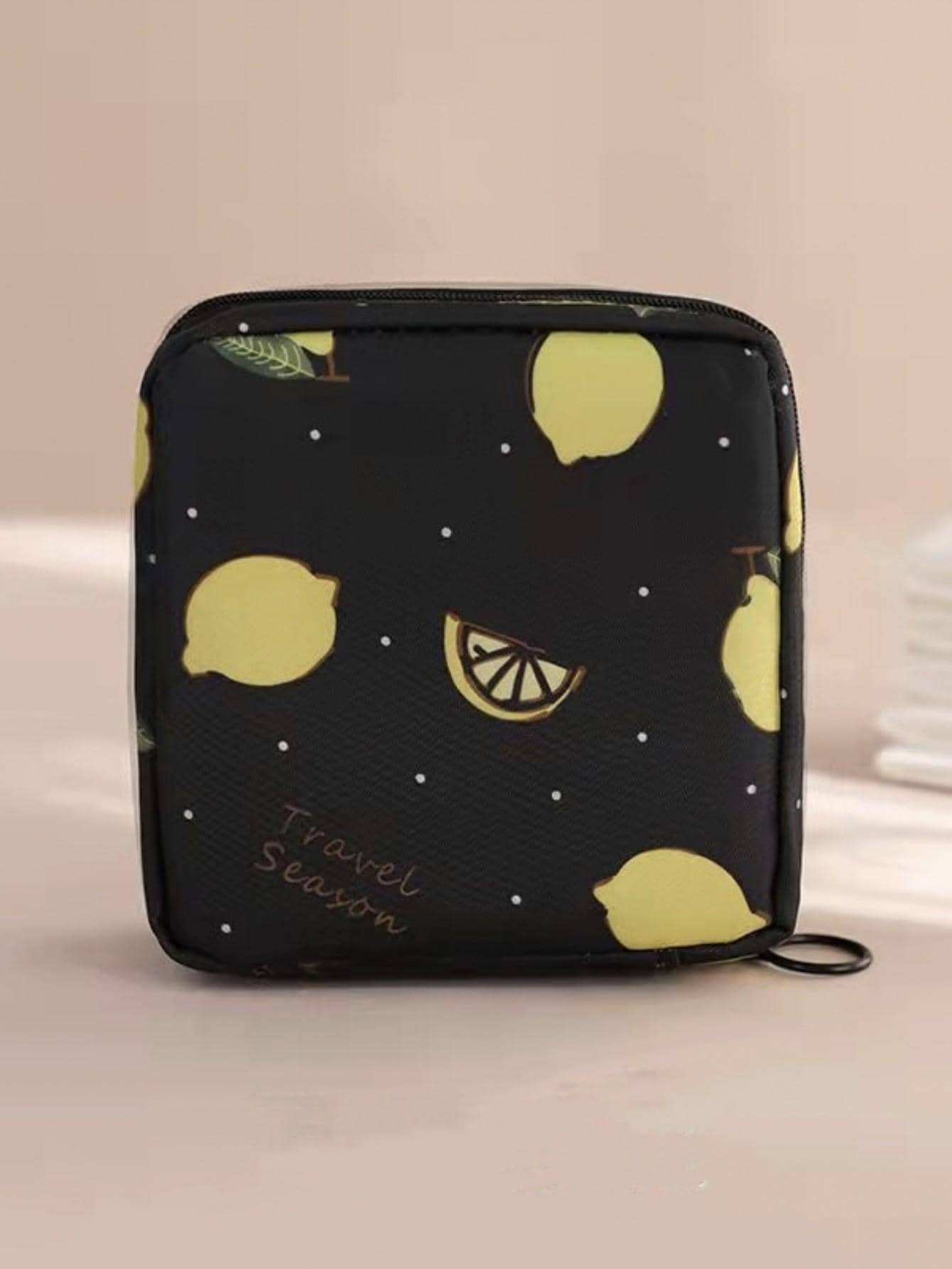1pc Lemon Pattern Sanitary Napkin Storage Bag For Travel Storage Bag,Makeup Bag,Cosmetic Bag,Vacation Organizer,Large Capacity Makeup Organizer Makeup Case, For Lipstick, Brush, Skincare, Mobile Phone, Coin, Small Items, For Home,Gift,Vacation And Festival Halloween Christmas Multifunctional Use,Boho Vibes