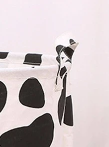 1入組奶牛圖案洗衣籃，創意滌綸可折疊防水家用洗衣籃 - 白色 - 查看 2