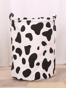 1入組奶牛圖案洗衣籃，創意滌綸可折疊防水家用洗衣籃 - 白色 - 查看 1