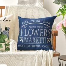 4pcs Letter & Flower Pattern Cushion Cover, Creative Linen Decorative Throw Pillow Case For Home - Blue - View 6