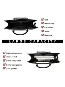 Laptop Tote Bag For Women,Laptop Bag 15.6 Inch Work Bag Briefcase Business Office Bag Computer Tote Bag Handbags Valentine'S Day - 黑色 - 查看 2