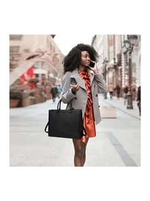 Laptop Tote Bag For Women,Laptop Bag 15.6 Inch Work Bag Briefcase Business Office Bag Computer Tote Bag Handbags Valentine'S Day - 黑色 - 查看 6