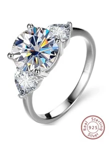 1入組魅力四射實驗室製造莫桑石裝飾銀圓環適合女士適用於禮品 - 無色 - 查看 1