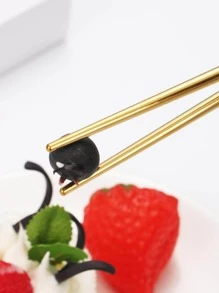 1/2/4 双不锈钢可重复使用筷子，易于使用和清洁，厨房，圣诞礼物 - 金色 - 查看 3