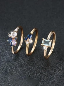 Nhẫn trang trí 3 khối Zirconia - Nhiều màu - Xem 1
